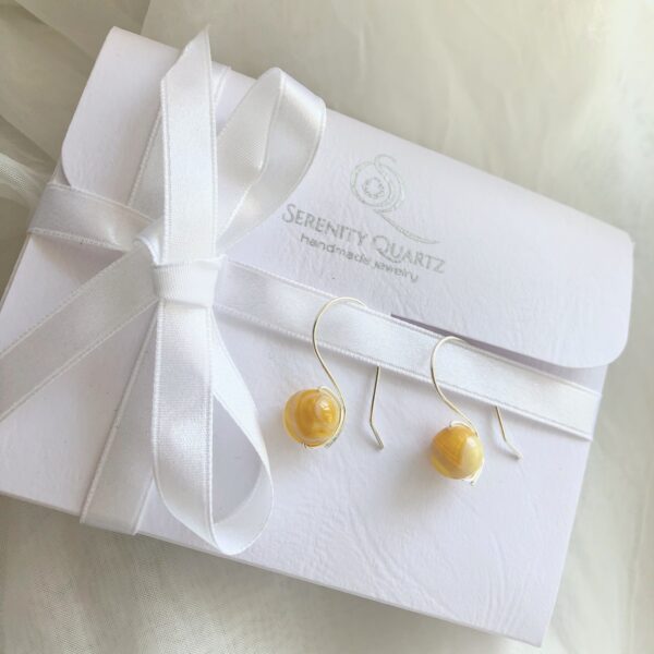 morning glory yellow agate earrings serenity quartz