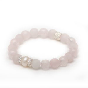 serenity quartz pink quartz and a single pearl bracelet