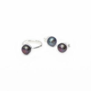 little black pearl ring and earrings set serenity quartz