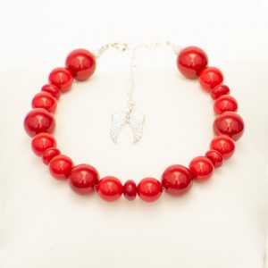 red coral seashell silver bracelet