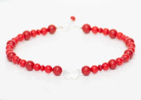 red coral seashell silver collar